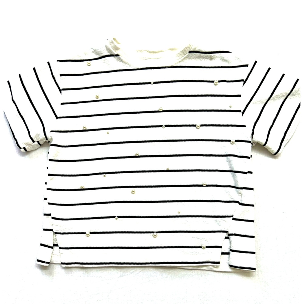 Zara Girls Faux Pearl Embellished Striped Top, Size 8-9